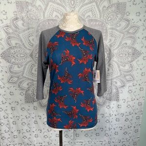 Nwt $35 Lularoe Randy T Shirt Top Randy Raglan Grey Blue Red Flowers Small S